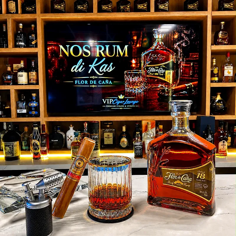 Flor de Caña 18 rum paired with a premium cigar at VIP Cigar Lounge